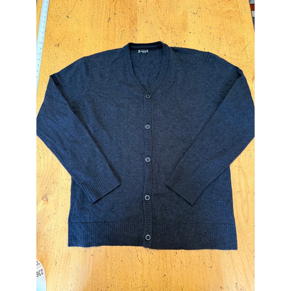 Smartwool Cardigan L Mens Charcoal Gray Merino Wool Blend V-Neck Button Sweater